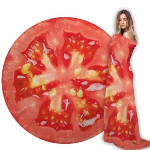 tomato blanket funny food blanket for adult & kids, soft flannel blanket round nap wrap blanket, novelty unique ideas gifts blankets for sofa couch camp chair gifts for boys, girls 59 inches