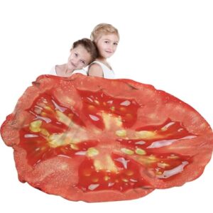 Tomato Blanket Funny Food Blanket for Adult & Kids, Soft Flannel Blanket Round Nap Wrap Blanket, Novelty Unique Ideas Gifts Blankets for Sofa Couch Camp Chair Gifts for Boys, Girls 59 Inches