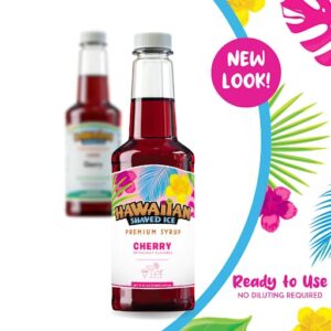 Hawaiian Shaved Ice HomePro Shaved Ice and Snow Cone Machine Kit, 6-16oz. Syrup Flavors Cherry, Grape, Blue Raspberry, Tiger’s Blood, Lemon-Lime, Pina Colada, 50 spoon straws, 6 black pour spouts