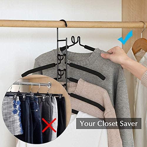 2 Pack Clothes Hangers, 5 in 1 Hangers Space Saving, Heavy Duty Non-Slip Hangers with Padded Foam, Closet Organizer for Shirt,Pant,Coat,Suit (Black)