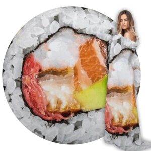 ARESD Flannel Fleece Blanket Sushi Roll Wrap Blanket Round Throw Blanket Funny Realistic Food Round Blanket Novelty Food Throw Blanket Sushi Roll 59 Inches