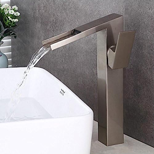 Kitchen & Bath Fixtures Taps Faucet,Brushed Basin Faucet Bathroom Waterfall Faucet Above Counter Basin Hot and Cold Faucet Copper Wash Basin Faucet