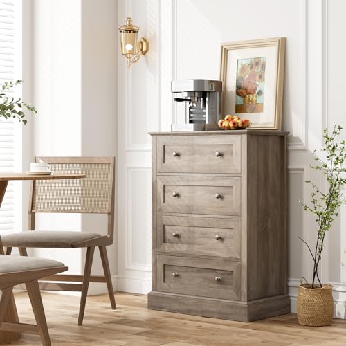 FACBOTALL 4 Drawer Dresser, Small Dresser with 4 Drawers, Chest of Drawers Hallway Living Room, Wash Gray