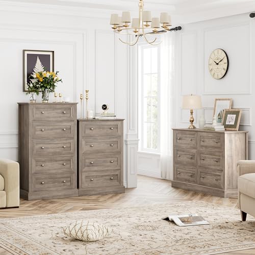 FACBOTALL 4 Drawer Dresser, Small Dresser with 4 Drawers, Chest of Drawers Hallway Living Room, Wash Gray