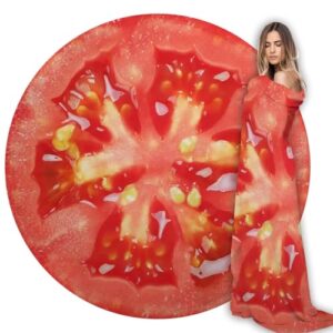 Tomato Blanket Funny Food Blanket for Adult & Kids, Soft Flannel Blanket Round Nap Wrap Blanket, Novelty Unique Ideas Gifts Blankets for Sofa Couch Camp Chair Gifts for Boys, Girls 59 Inches