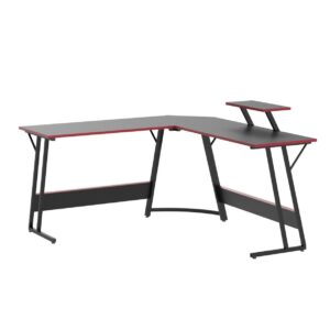 NiamVelo L Shaped Gaming Desk with Large Desktop & Storage Space - Ideal for Studying, Working, and Gaming - Adjustable Feet & Optional Tray Table Installation (Black)