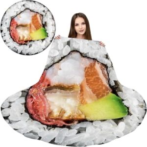 ARESD Flannel Fleece Blanket Sushi Roll Wrap Blanket Round Throw Blanket Funny Realistic Food Round Blanket Novelty Food Throw Blanket Sushi Roll 59 Inches