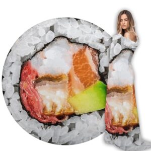 aresd flannel fleece blanket sushi roll wrap blanket round throw blanket funny realistic food round blanket novelty food throw blanket sushi roll 59 inches