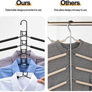 2 Pack Clothes Hangers, 5 in 1 Hangers Space Saving, Heavy Duty Non-Slip Hangers with Padded Foam, Closet Organizer for Shirt,Pant,Coat,Suit (Black)