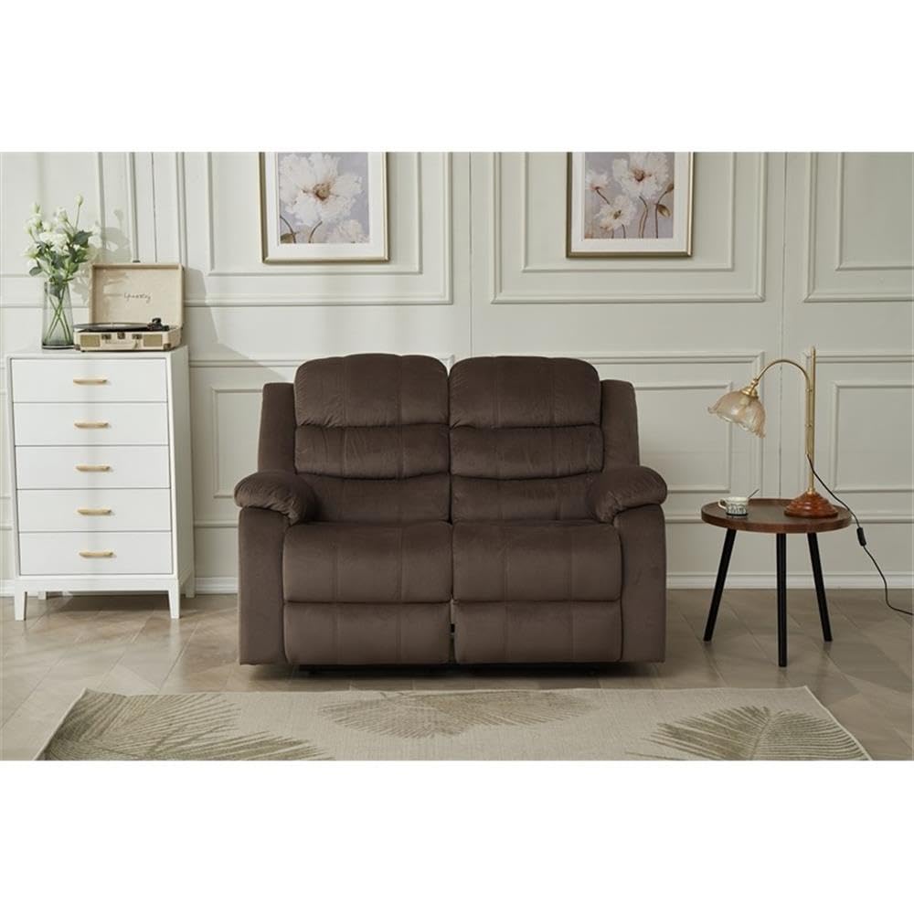 Pemberly Row Modern Microfiber Living Room Loveseat in Brown