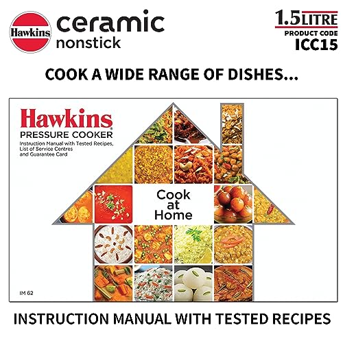 Hawkins 1.5 Litre Ceramic Nonstick Pressure Cooker, Induction Inner Lid Cooker, Granite Contura shaped Cooker, Best Cooker (ICC15)