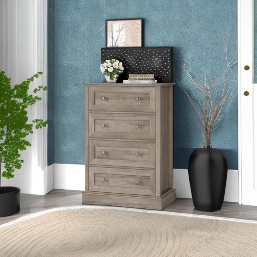 FACBOTALL 4 Drawer Dresser, Small Dresser with 4 Drawers, Chest of Drawers Hallway Living Room, Wash Gray