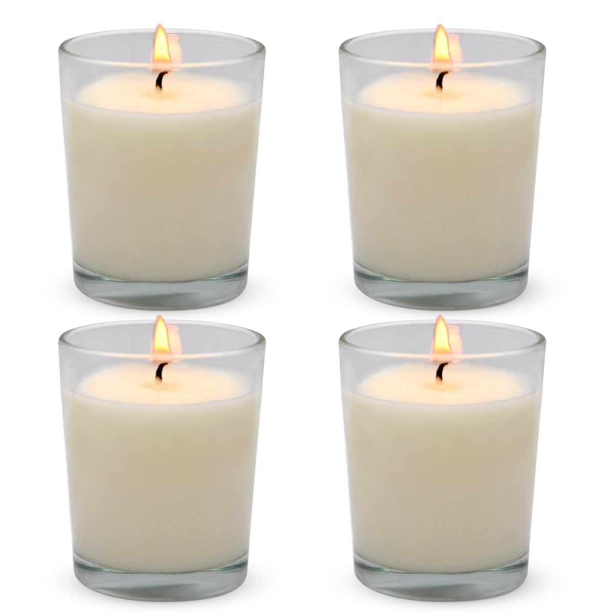 Set of 4 White Votive Candles, Clear Glass Filled Unscented Soy Wax Candle for Home Décor Weddings Spa Holidays Party and DIY