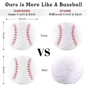 OurHonor Baseball Plush, 18 inch Baseball Pillow Soft Fluffy Football Stuffed Plushies Toy Comfortable Cushion Room Decorations Party Gift for Boy & Girls