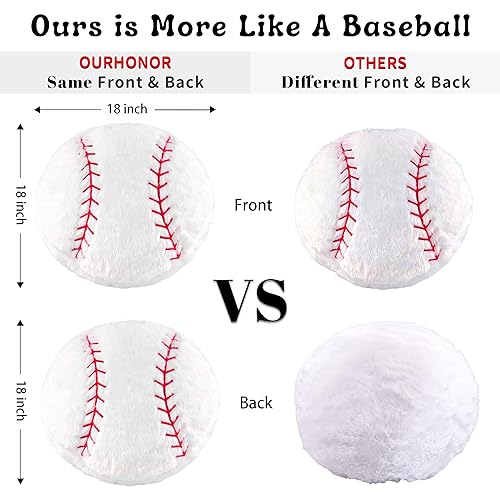 OurHonor Baseball Plush, 18 inch Baseball Pillow Soft Fluffy Football Stuffed Plushies Toy Comfortable Cushion Room Decorations Party Gift for Boy & Girls