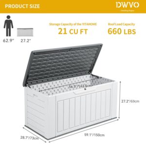 DWVO XL 160 Gallon Large Deck Box, Waterproof Outdoor Storage Box for Patio Furniture Cushions, Garden Tools and Pool Supplies,Weather Resistant Resin, Lockable, Light Grey