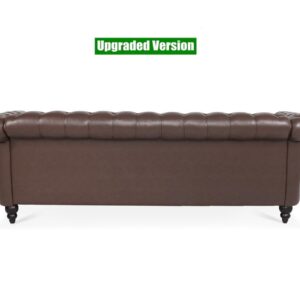 VENYAA Higher Quality and Stronger 84.65" PU 3 Seater Sofa Couch with Enhanced Legs and Rolled Arm for Living Room Office, Thickened Reinforced 3 Seater Leather Couch (Easier To Assemble) (Dark Brown)