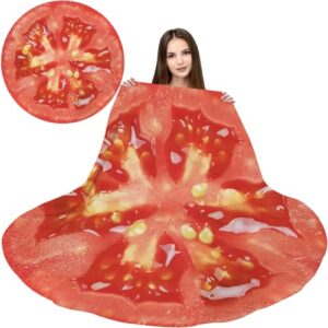 Tomato Blanket Funny Food Blanket for Adult & Kids, Soft Flannel Blanket Round Nap Wrap Blanket, Novelty Unique Ideas Gifts Blankets for Sofa Couch Camp Chair Gifts for Boys, Girls 59 Inches