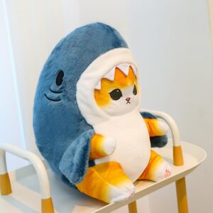 XIZHI 8.6" Shark Cat Plush Doll Stuffed Shark Animal Soft Cat Plush Pillow Toy Soft Plush Toy Gift for Kids and Adults Birthday (Blue Gold)