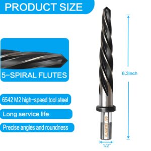 5/8” Bridge Construction Reamer Drill Bit, M2 HSS Taper Chucking Reamer for Steel Alloy Metal Wood Plastic, 1/2" Non-Slip Shank, 5-Spiral Flutes Car Reamer, to Align or Enlarge Holes, 16mm