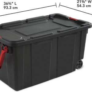 JALCH 40 Gallon Industrial Plastic Tote with Wheels, Black, 2-Pack