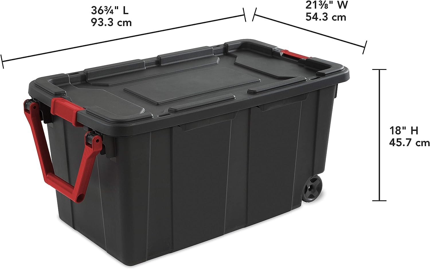 JALCH 40 Gallon Industrial Plastic Tote with Wheels, Black, 2-Pack