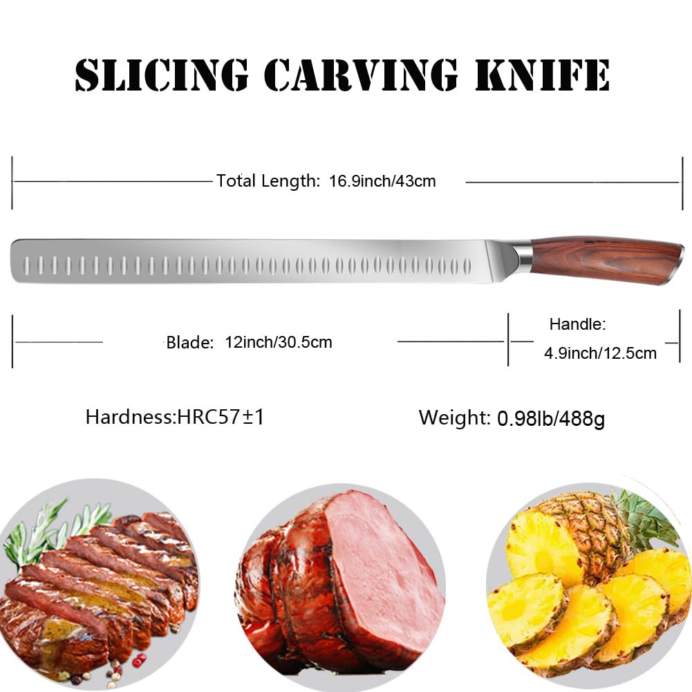 Astylway Slicing Carving Knife 12 inch Brisket Knife Outdoor Meat Cleaver Kitchen Knife Chef Knives Multipurpose Grilling Camping Cooking Knife BBQ Tool