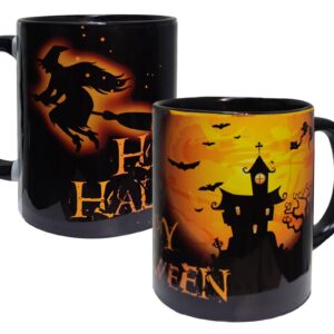 eryuwoza halloween coffee mugs - halloween mug cups -ghost mug cup- spooky mug cup - witch mug cup - bat mug cup - fall mug cup, halloween mug gift for women men, black(11 oz)