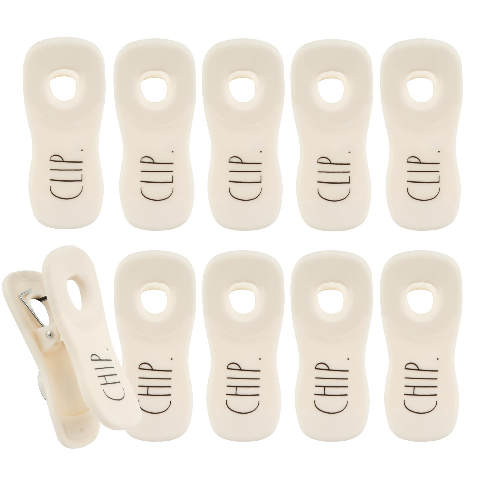 Rae Dunn Bag Clips with Magnet - Food Clips, Chip Clips, Bag Clips for Food Storage with Air Tight Seal Grip for Bread Bags, Snack Bags and Food Bags, Pack of 10, White