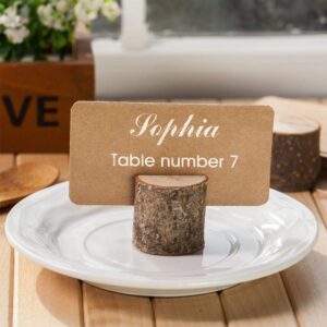 Toncoo 12Pcs Premium Mini Wood Place Card Holders and 30Pcs Kraft Table Place Cards, Rustic Table Number Holders, Table Sign Stand, Name Card Picture Photo Holders for Thanksgiving, Wedding, Birthday,