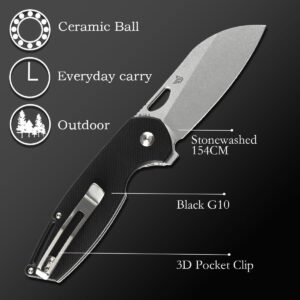 KANSEPT Model 6 Pocket Folding Knives EDC Camping Folding Knife 3.1'' 154CM Material Pocket Folding Knife with Black G10 Handle Everyday Carry Folding Knife T1022A1