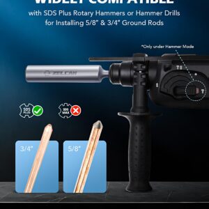 ZELCAN SDS Plus Ground Rod Driver, Heavy Duty Ground Rod Bit Driver for 5/8 Inch & 3/4 Inch Grounding Rods, Compatible with Bosch Dewalt Milwaukee Hilti and All SDS-Plus Rotary Hammer Drills