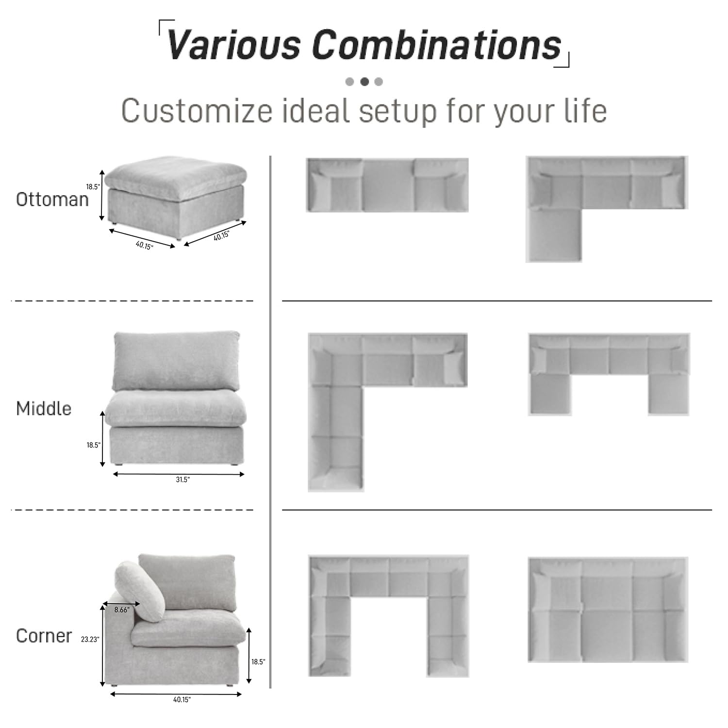 160.6" Cloud Modular Sectional Sofa with Thick Cushion,Down Filled Comfort V Shaped Sofa Couch for Living Room,Minimalist Wide Deep Seat Convertible Couches，4 Seater & 1 Corner+1 Ottoman