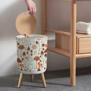 LGCZNWDFHTZ Small Trash Can with Lid for Bathroom Kitchen Office Diaper Autumnal Seamless Mushrooms Flowers Leaves Fruits Bedroom Garbage Trash Bin Dog Proof Waste Basket Cute Decorative