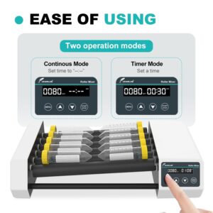 Digital Analog Tube Roller Mixer Tube Mixer Adjustable Speed 20-80RPM,6 Rollers with Timer(1min-23h59min) & Continuous Mode Lab Roller Mixer