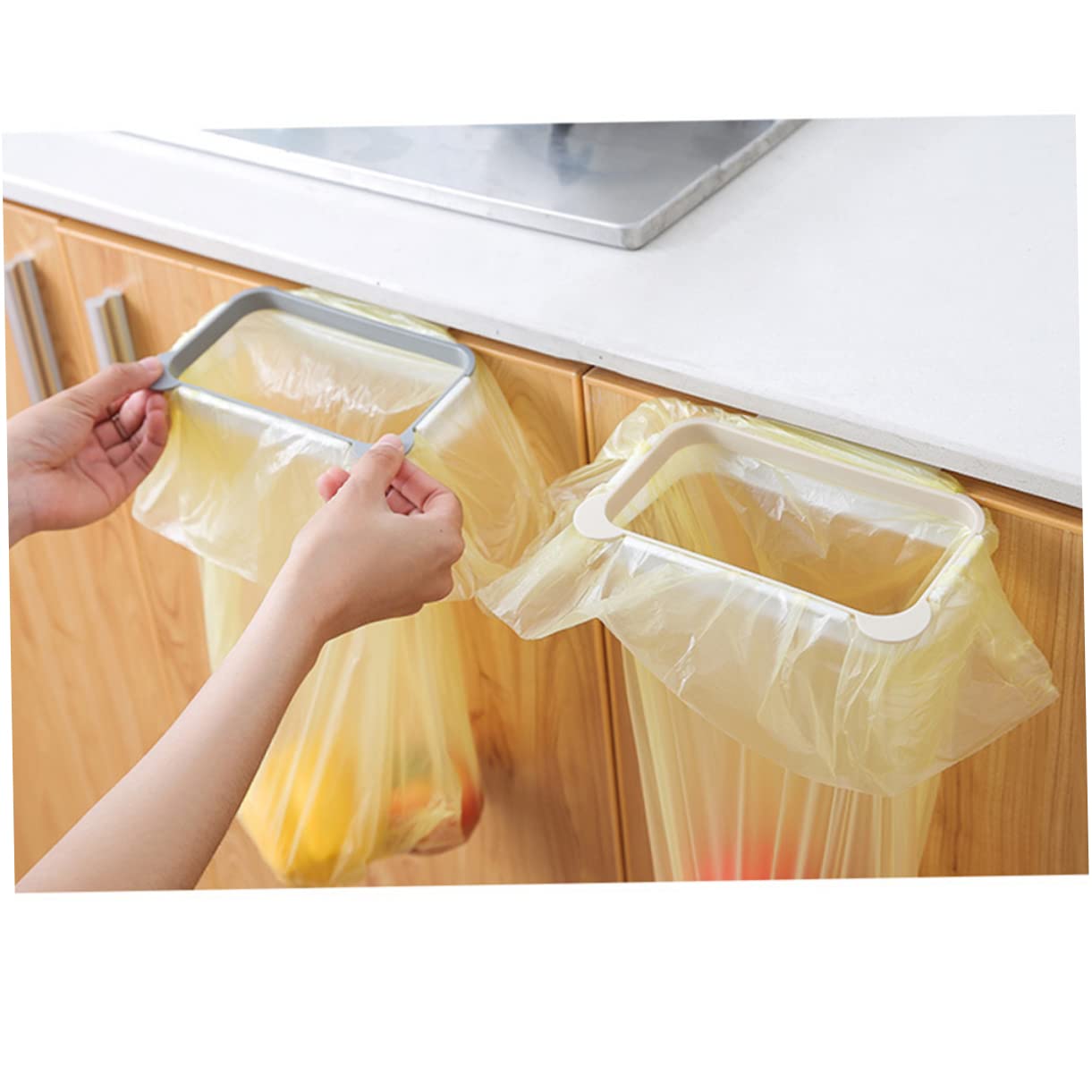 BUGUUYO Hanging Trash Holder Grey Garbage Rack for Kitchen Door Hanger Organizer for Efficient Waste Disposal Space Saving Design