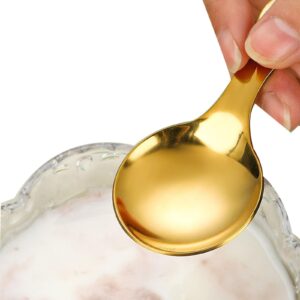 6 Pcs Stainless Steel Short Handle Thickened Small Round Spoons For Honey Candy Coffee Tea Salt Jam and Mustard - Ice Cream Dessert Spoon (E Yellow)