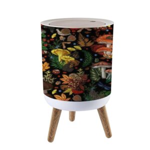 small trash can with lid for bathroom kitchen office diaper seamless mushrooms plants insects berries fly chanterelles white bedroom garbage trash bin dog proof waste basket cute decorative