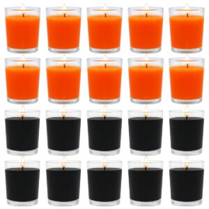 10 orange and 10 black votive candles, unscented soy wax candle filled in clear glass for halloween fall home décor and diy