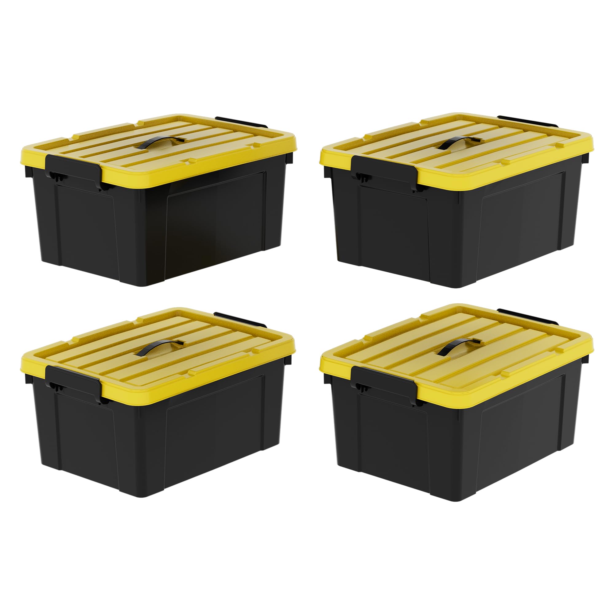 Cetomo 40Qt*4 Durabilt Flip Lid Stackable Heavy Duty Tough Storage Container Tote, Plastic Storage Bins, Storage Box, Black Base with Yellow Lid (4 Pack)