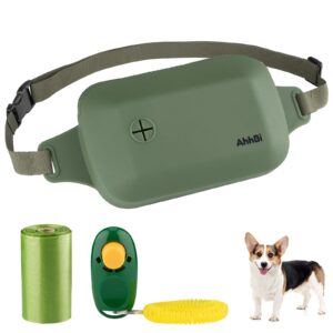 ahhbi silicone dog treat training pouch, clicker for pet training, built-in poop bag dispenser, 3 ways to carry (army green)