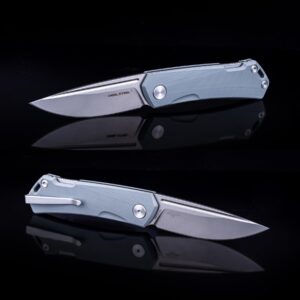 Real Steel Luna Maius ECO EDC Folding Knife - Backlock, Gray G10 Handle, 10Cr15CoMov Blade - Unique Christmas Birthday Gifts for Him, Cool Survival Knife for Emergency Rescue Hiking