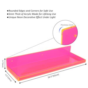 Floating Shelves for Wall Bedroom Bathroom Kitchen Plants Acrylic Floating Shelf 16.5X5.5'' Heavy Duty Adhesive No Drill, Pack of 2, Neon Pink