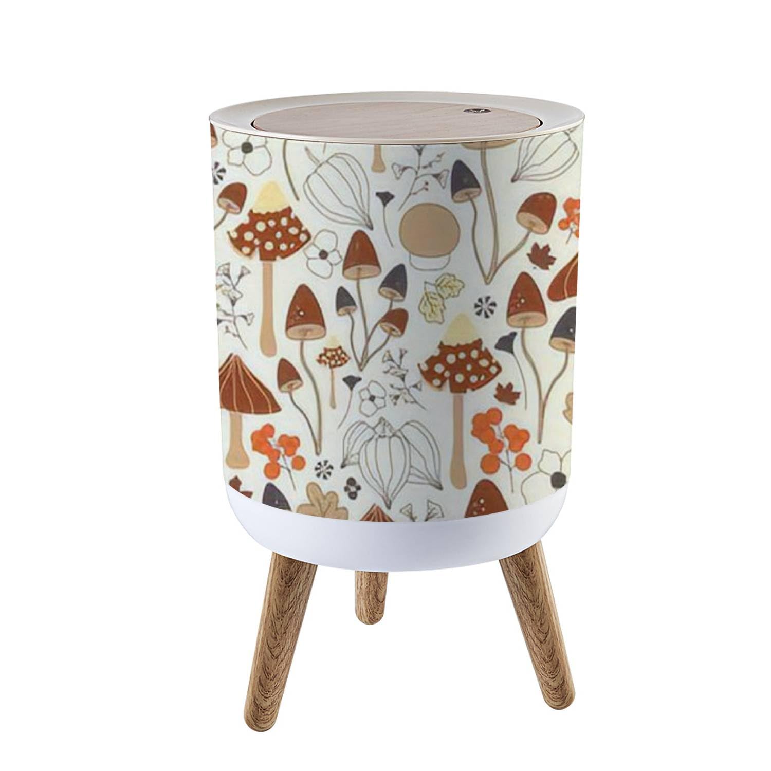 LGCZNWDFHTZ Small Trash Can with Lid for Bathroom Kitchen Office Diaper Autumnal Seamless Mushrooms Flowers Leaves Fruits Bedroom Garbage Trash Bin Dog Proof Waste Basket Cute Decorative