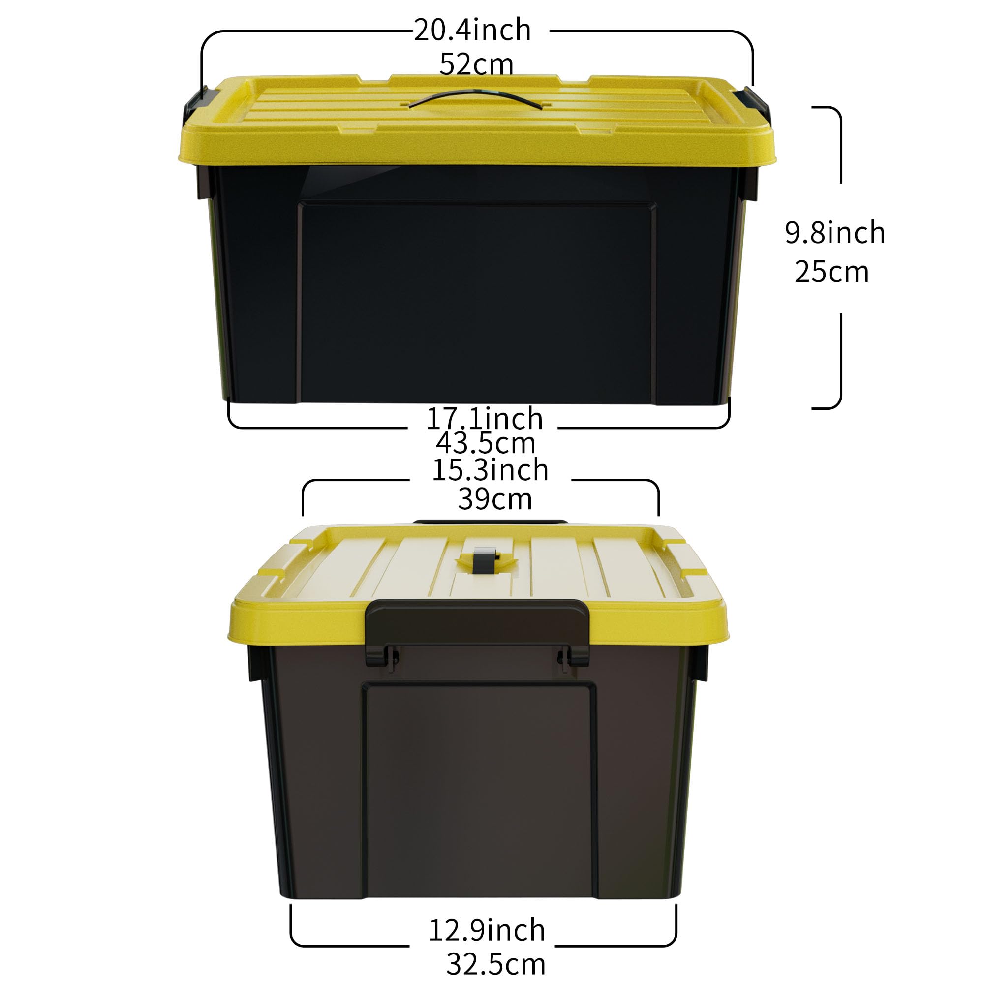 Cetomo 40Qt*4 Durabilt Flip Lid Stackable Heavy Duty Tough Storage Container Tote, Plastic Storage Bins, Storage Box, Black Base with Yellow Lid (4 Pack)