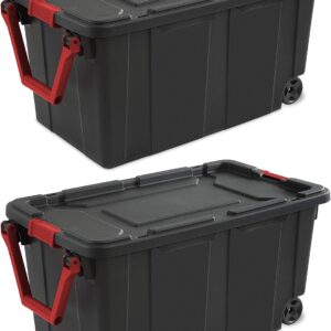 JALCH 40 Gallon Industrial Plastic Tote with Wheels, Black, 2-Pack