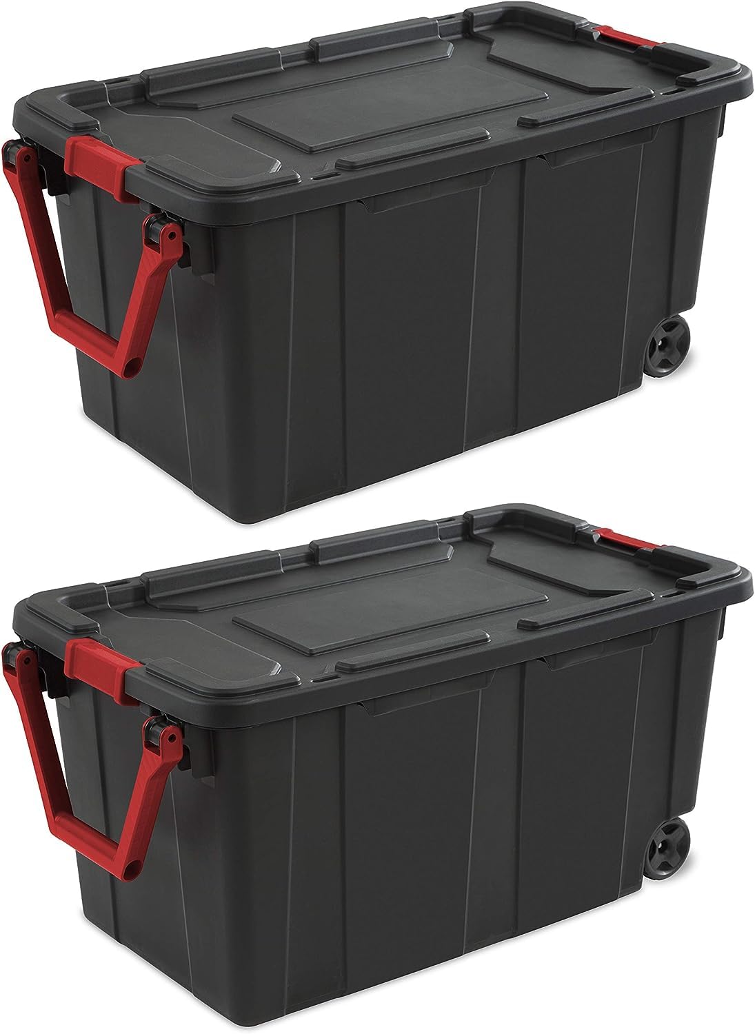 JALCH 40 Gallon Industrial Plastic Tote with Wheels, Black, 2-Pack