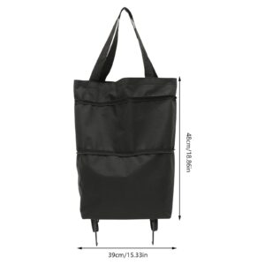 Trolley Bag Wheels Foldable Grocery Bag Reusable Shopping Cart Utility Tote Laundry Travel Portable Lightweight Bag (Black)