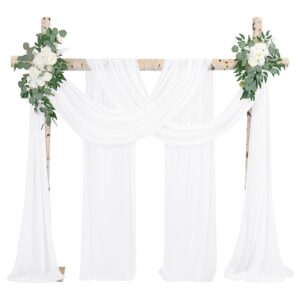 wedding arch draping fabric 4 panels 28" x20ft white chiffon curtain drapes, sheer backdrop curtain wedding arch decorations, ceiling drapes for wedding ceremony bridal show party ceiling decor