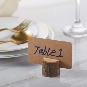 Toncoo 12Pcs Premium Mini Wood Place Card Holders and 30Pcs Kraft Table Place Cards, Rustic Table Number Holders, Table Sign Stand, Name Card Picture Photo Holders for Thanksgiving, Wedding, Birthday,